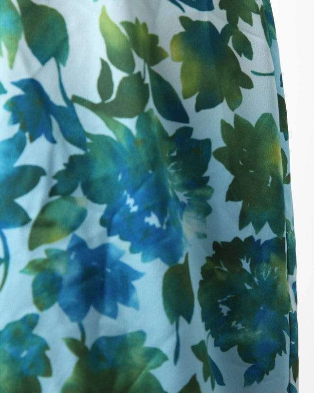 AMUR Blue Floral Halter Gown with Ruffle Detail (Size 8) - Wind & Song