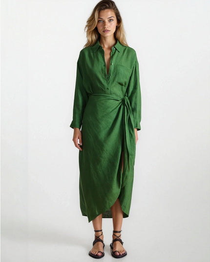 Apiece Apart Alessandra Sarong Shirt Dress in Green - Wind & Song