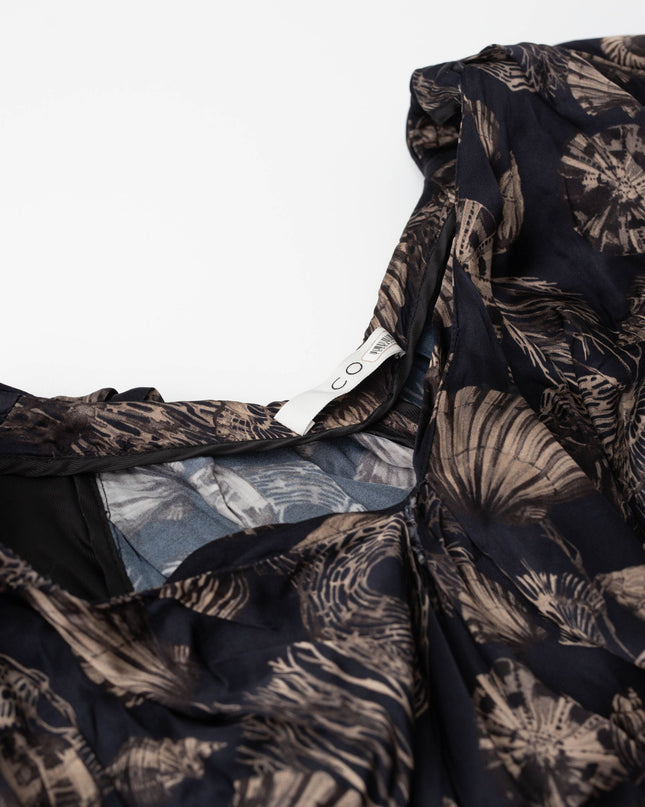 Co Puff Sleeve Black Printed Viscose Dress