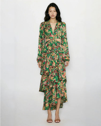 A.L.C. Women’s Bell Print Layered Cutout Maxi Dress