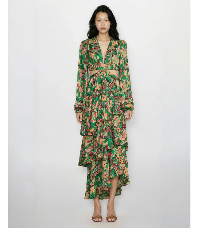 A.L.C. Women’s Bell Print Layered Cutout Maxi Dress