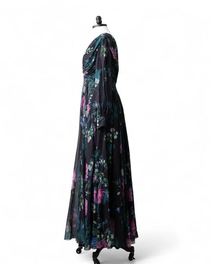 Badgley Mischka Black Floral Ruffled Gown (Size 0) - Wind & Song