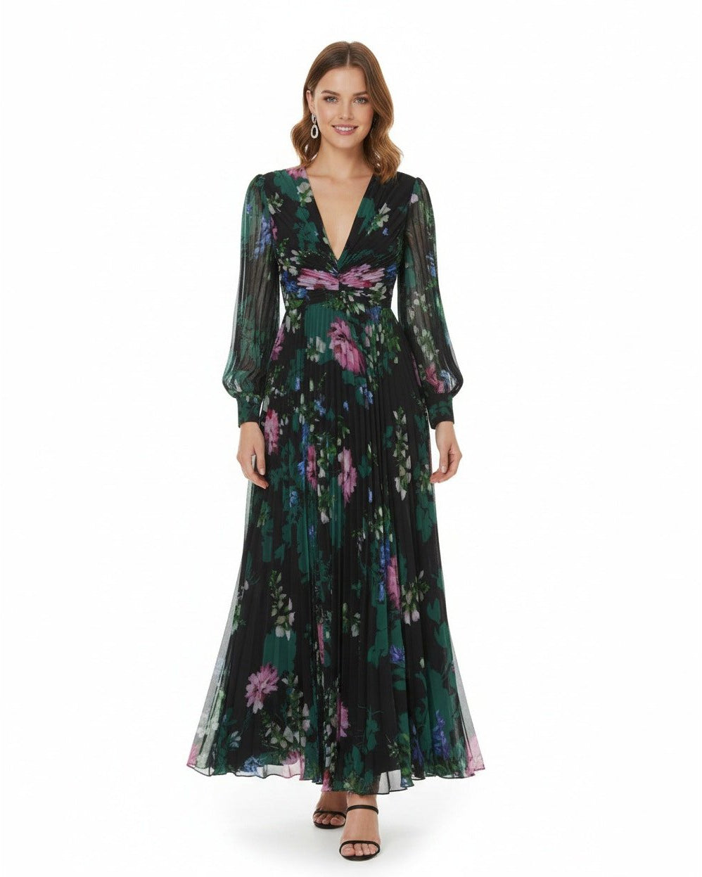 Badgley Mischka Black Floral Ruffled Gown (Size 0) - Wind & Song