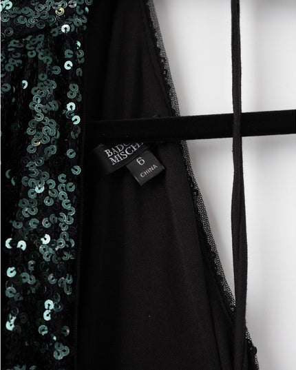 Badgley Mischka Emerald Sequin Asymmetrical Halter Gown Size 6 - Wind & Song