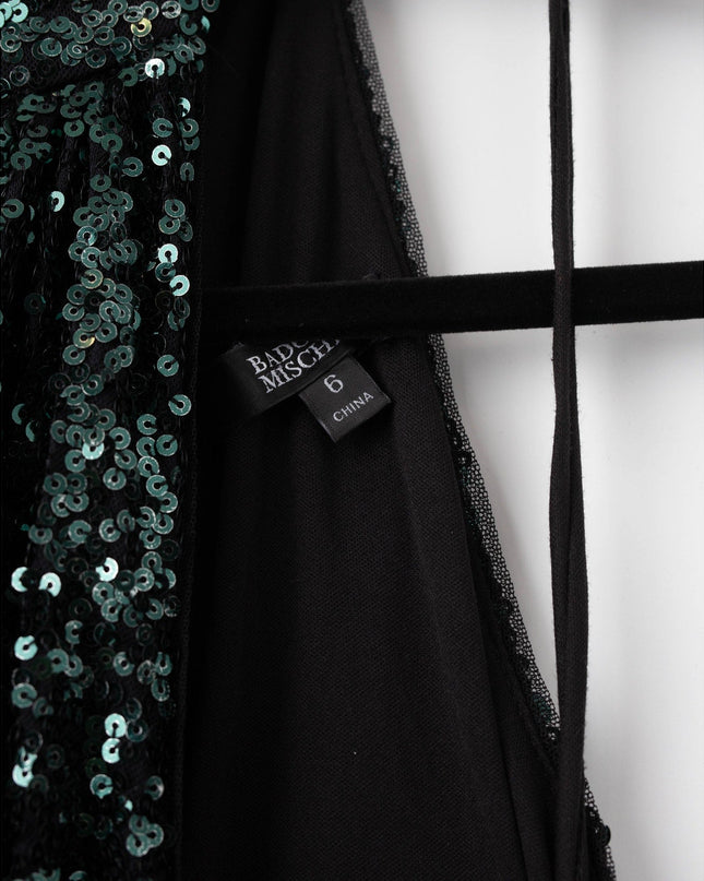 Badgley Mischka Emerald Sequin Asymmetrical Halter Gown Size 6 - Wind & Song