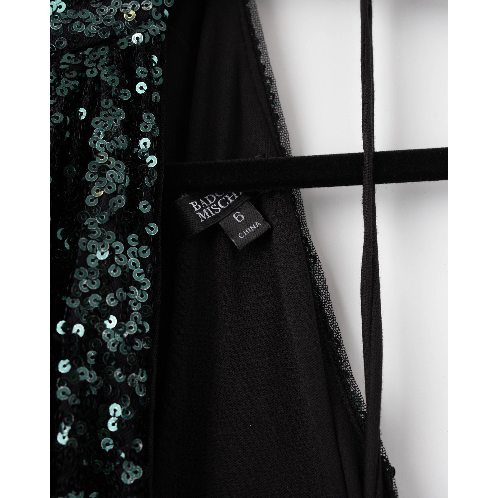Badgley Mischka Emerald Sequin Asymmetrical Halter Gown Size 6 - Wind & Song