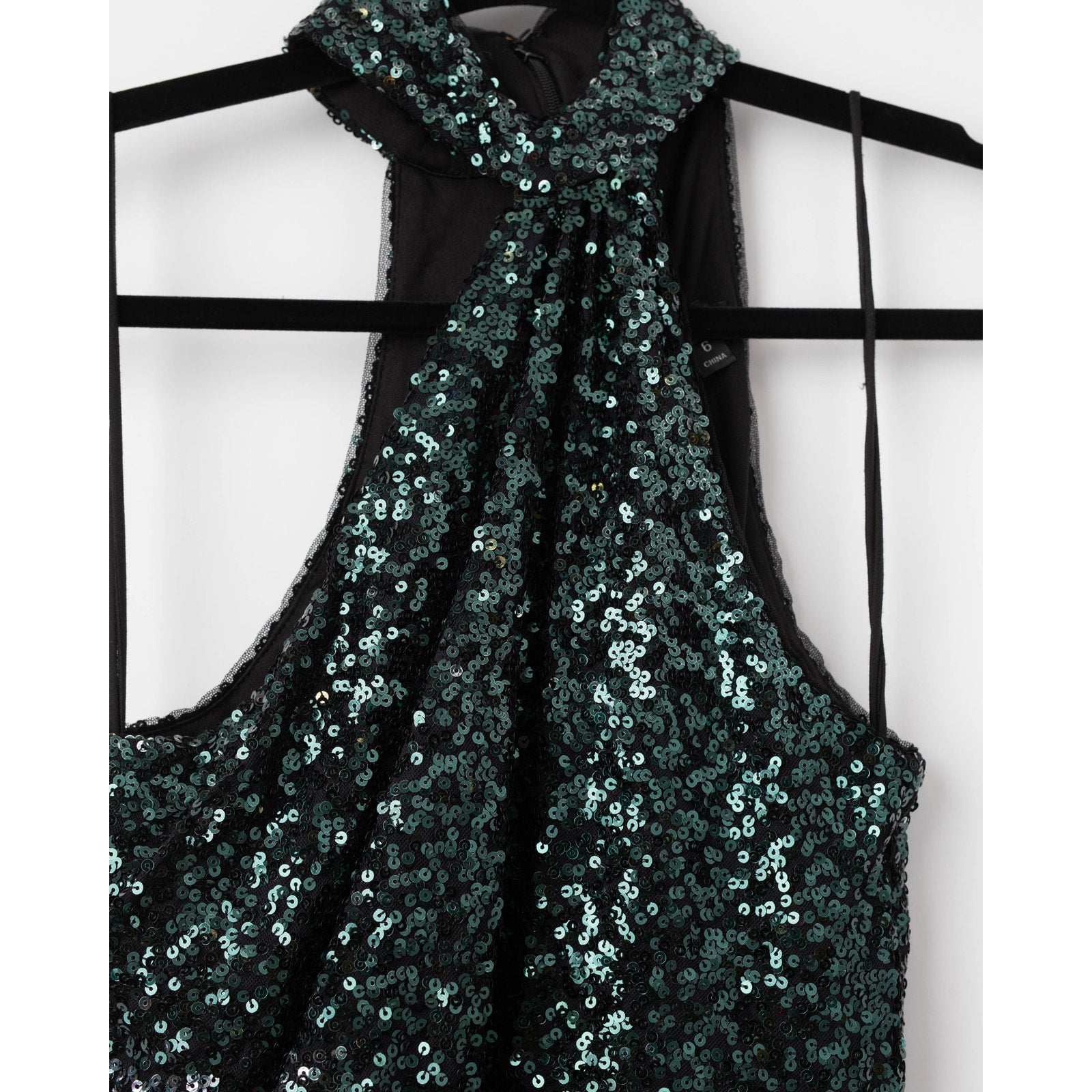 Badgley Mischka Emerald Sequin Asymmetrical Halter Gown Size 6 - Wind & Song
