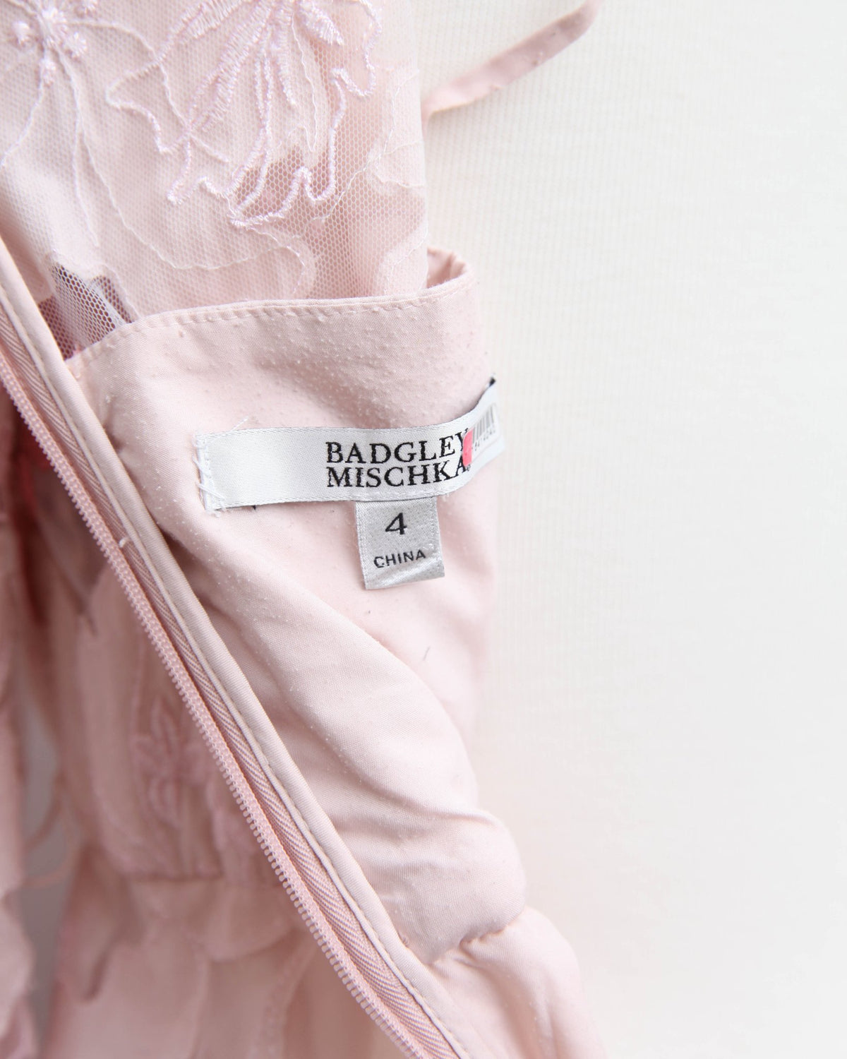 Badgley Mischka Lace Applique Pink Floral Shirt Dress-Size 4 - Wind & Song