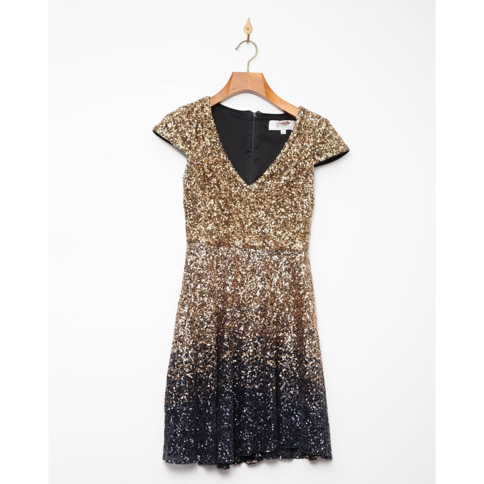 Badgley Mischka Ombre Natasha Sequin Dress – Gold & Black – Size 8 - Wind & Song