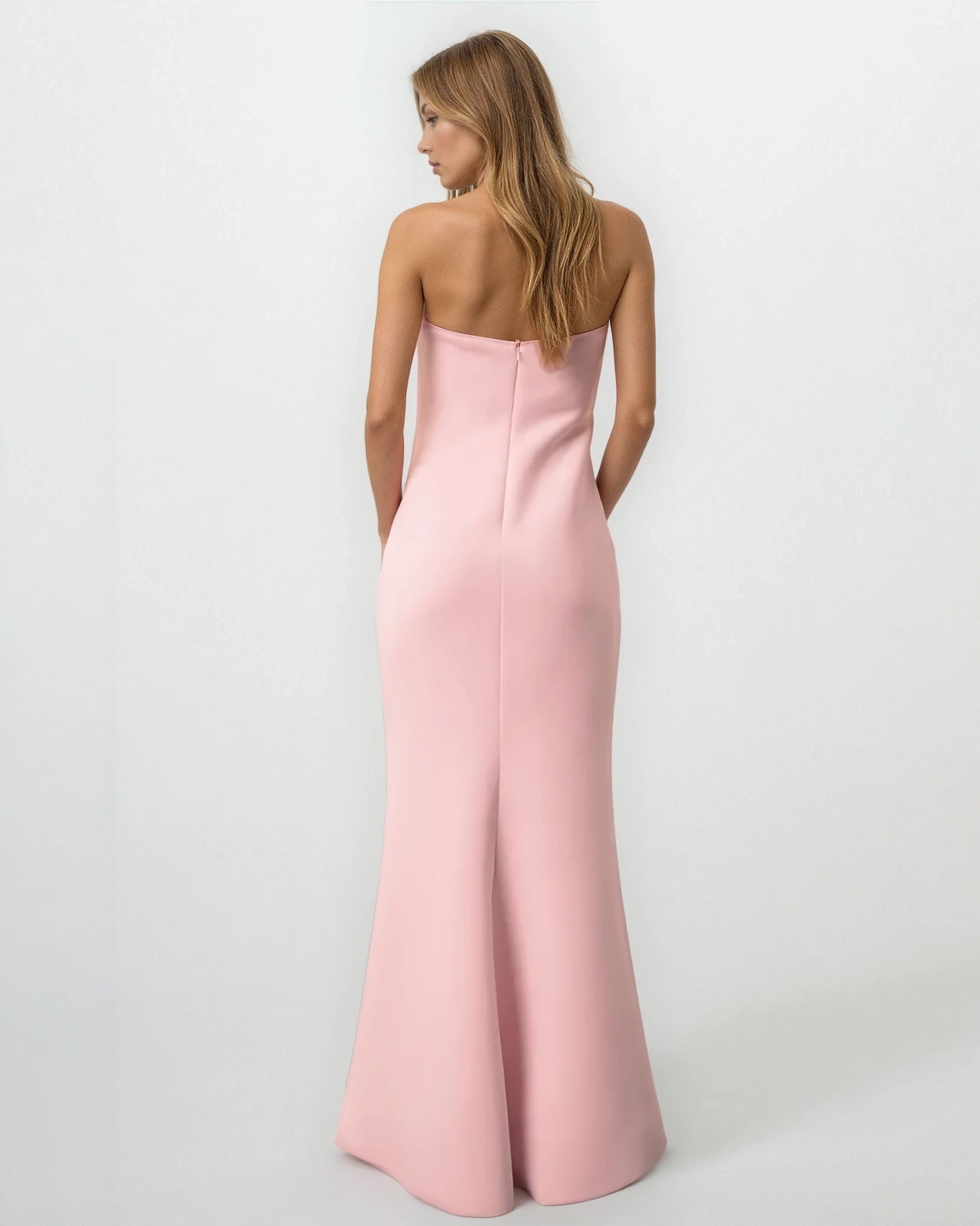 Badgley Mischka Pink Strapless Rosette Scuba Gown Size 14 – Formal Dress - Wind & Song