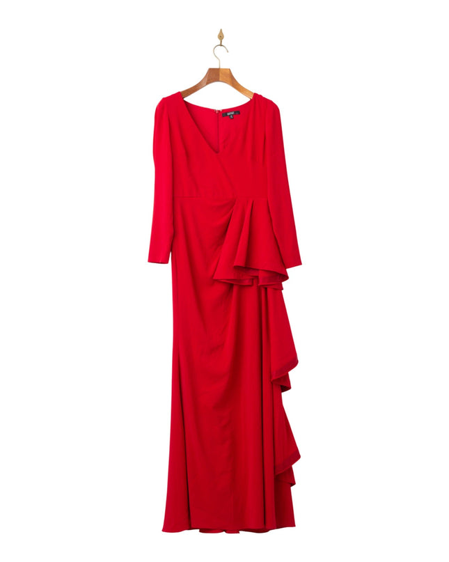 Badgley Mischka Red Front Ruffle Gown - Wind & Song