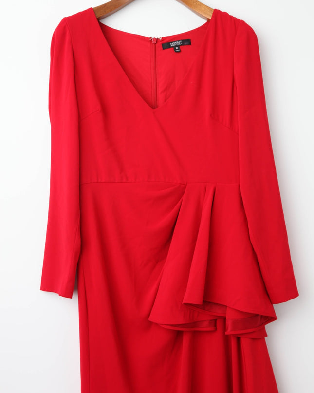 Badgley Mischka Red Front Ruffle Gown - Wind & Song