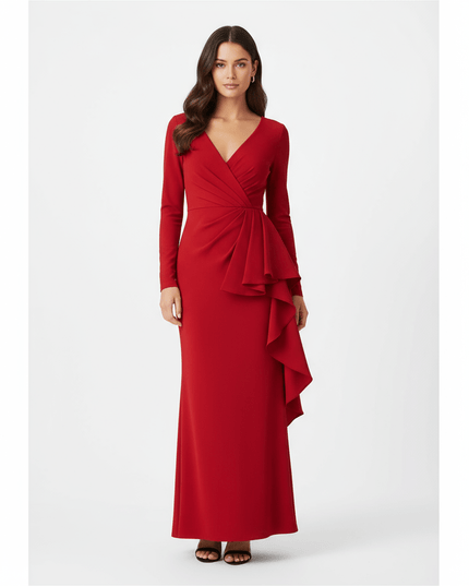 Badgley Mischka Red Front Ruffle Gown - Wind & Song