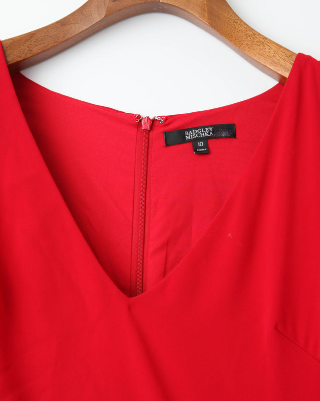 Badgley Mischka Red Front Ruffle Gown - Wind & Song