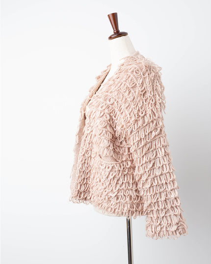 The Great. The Short Monster Loop Knit Cardigan Sweater Open Front TanAIAI