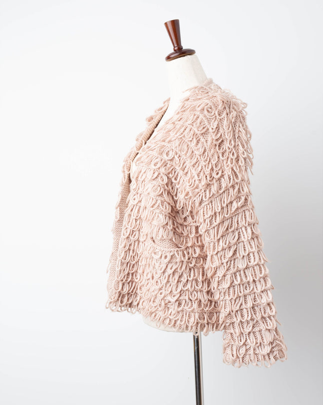 The Great. The Short Monster Loop Knit Cardigan Sweater Open Front TanAIAI