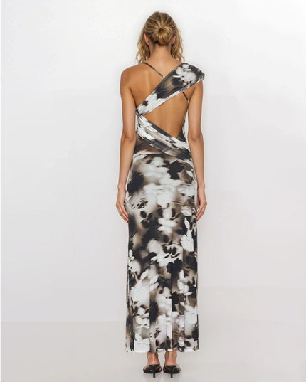 Bec + Bridge Solene Asymmetric Dress in Dark Blurred Floral - Wind & Song