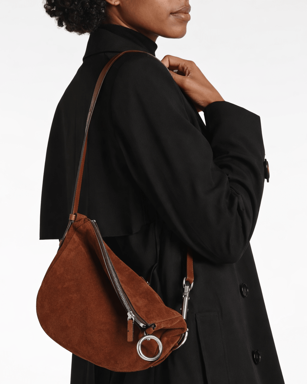 Burberry Knight Small Suede Shoulder Bag Brown | New | Ring Detail Hobo - Wind & Song