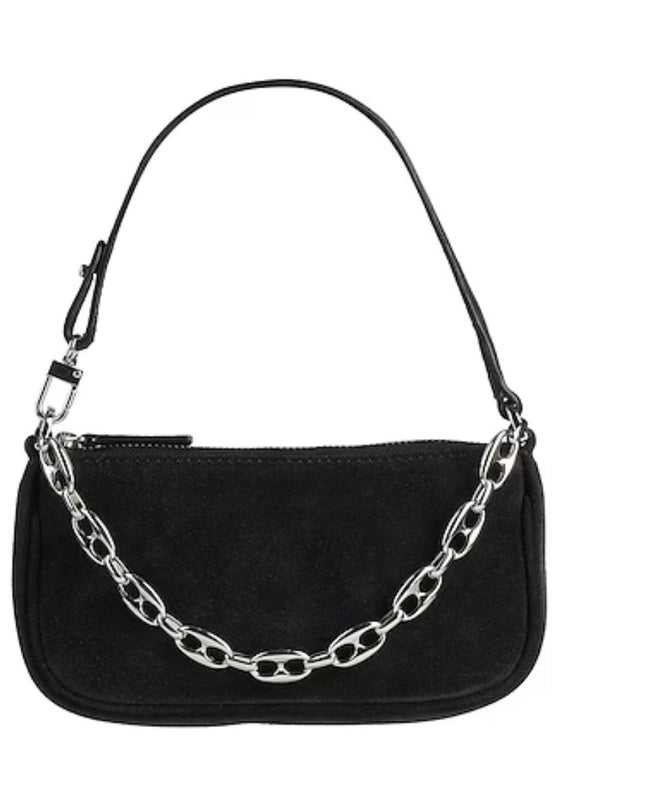 BY FAR Small Baguette Suede Bag in Black - Wind & Song