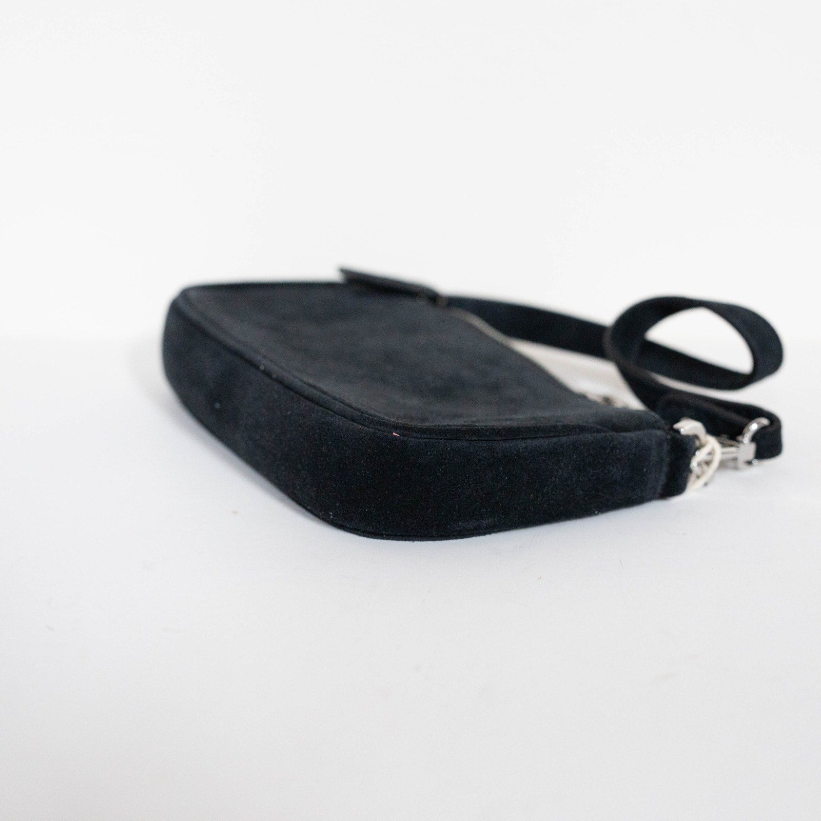 BY FAR Small Baguette Suede Bag in Black - Wind & Song