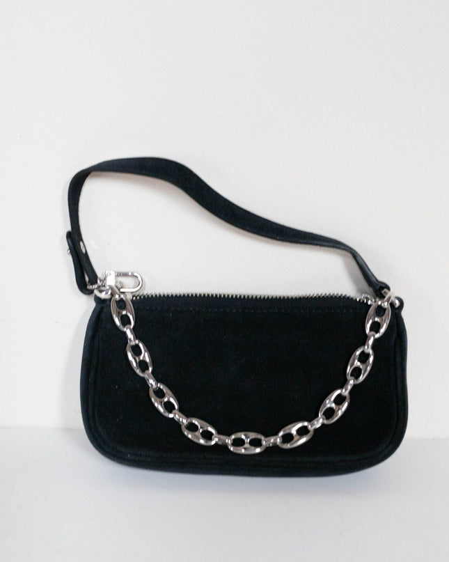 BY FAR Small Baguette Suede Bag in Black - Wind & Song