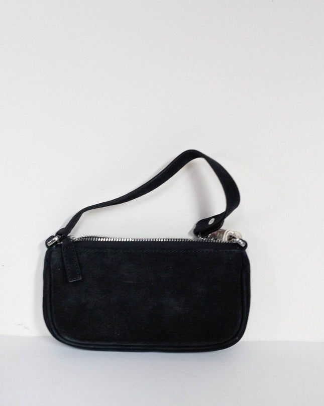 BY FAR Small Baguette Suede Bag in Black - Wind & Song