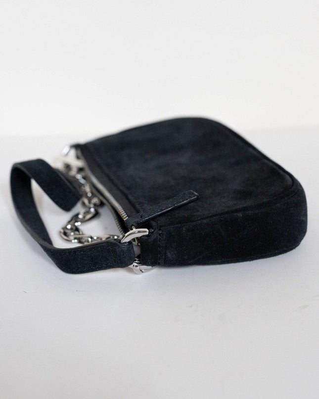 BY FAR Small Baguette Suede Bag in Black - Wind & Song
