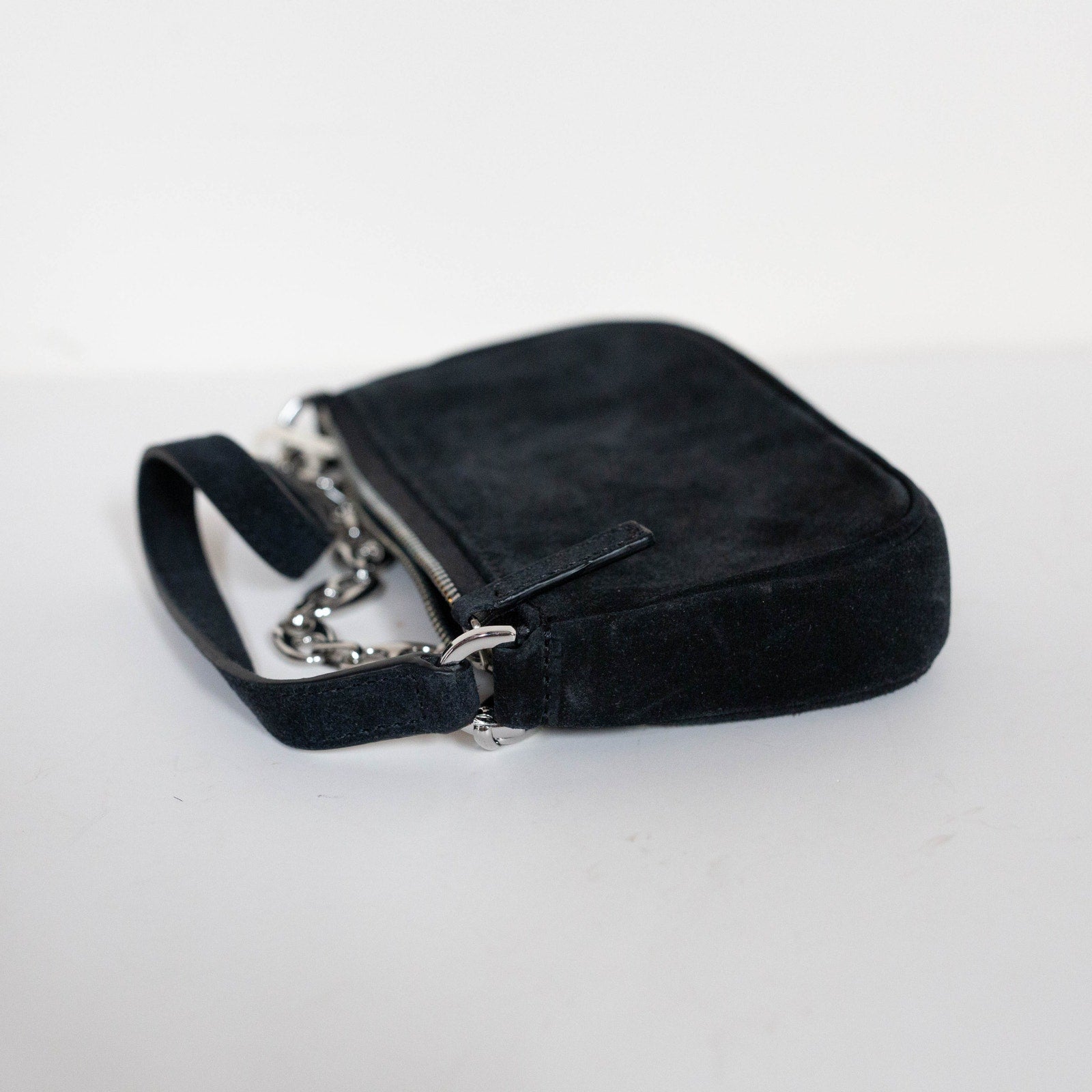 BY FAR Small Baguette Suede Bag in Black - Wind & Song
