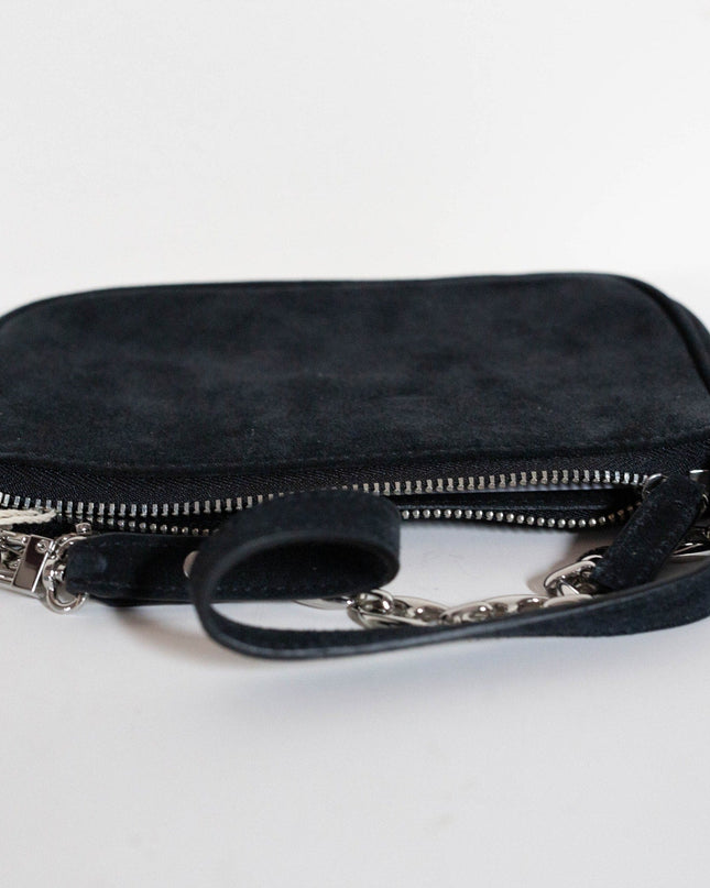 BY FAR Small Baguette Suede Bag in Black - Wind & Song