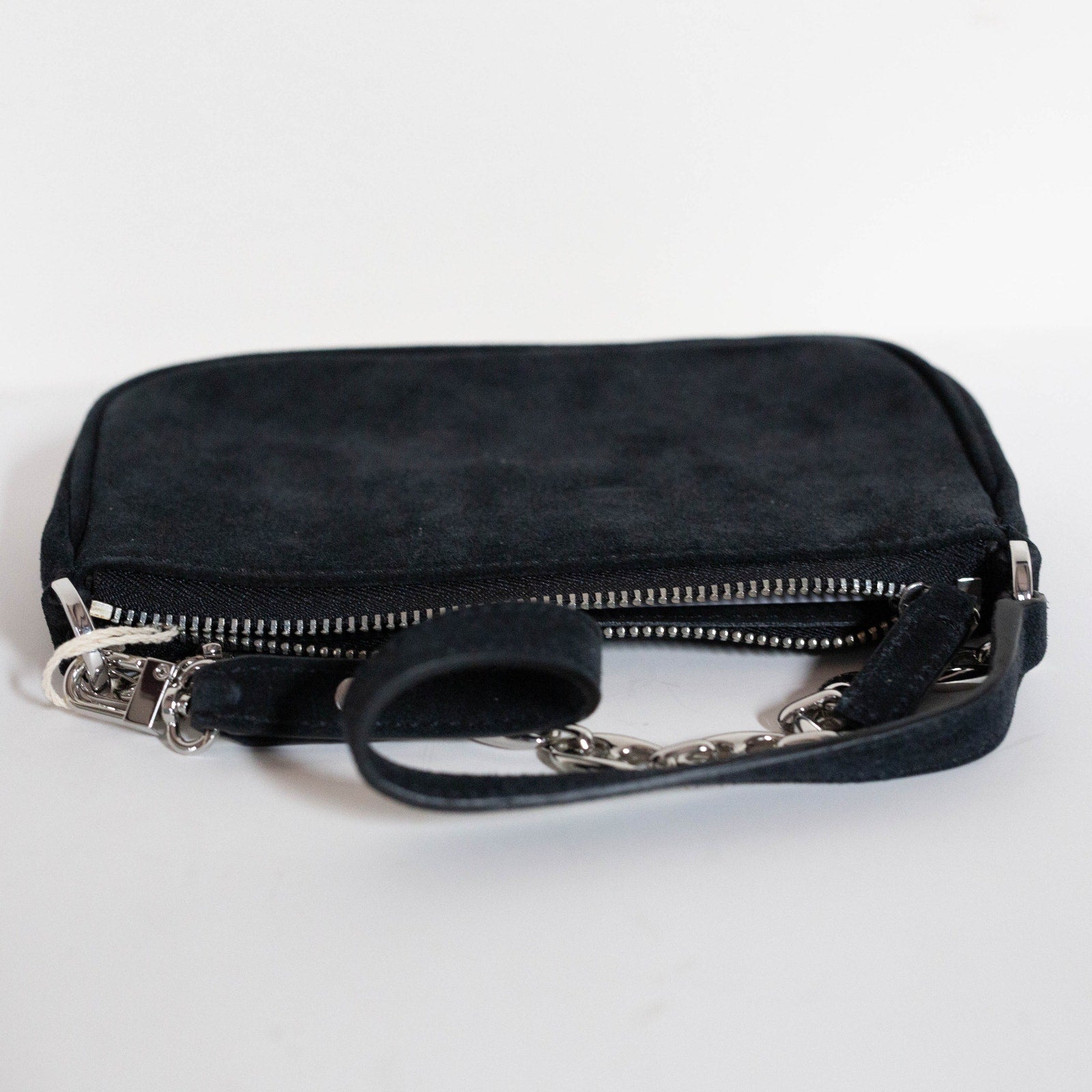 BY FAR Small Baguette Suede Bag in Black - Wind & Song