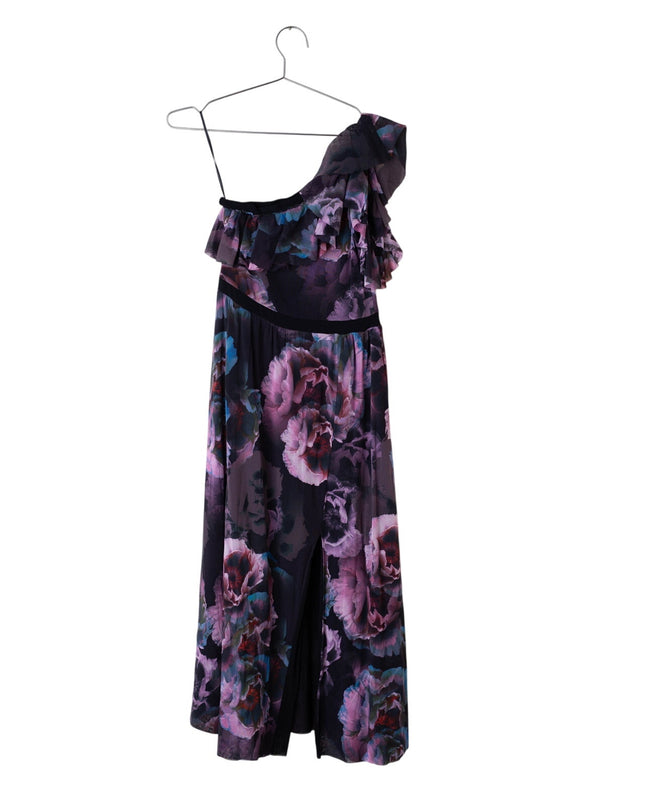 Fuzzi Tulle One Shoulder Purple Flora Gown