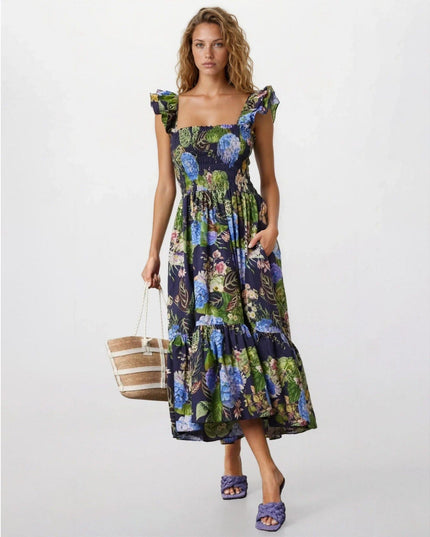 Cara Cara New York Ruby Blue Floral Midi Dress | Size M, Pre - Owned - Wind & Song