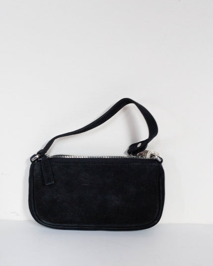 BY FAR Small Baguette Suede Bag in Black