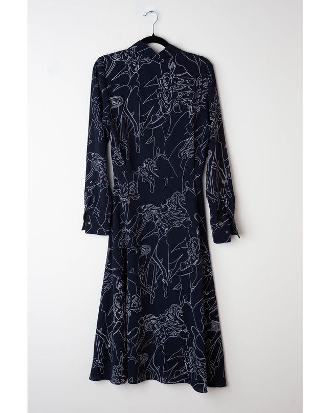 Victoria Victoria Beckham Blue Printed Collared Dress