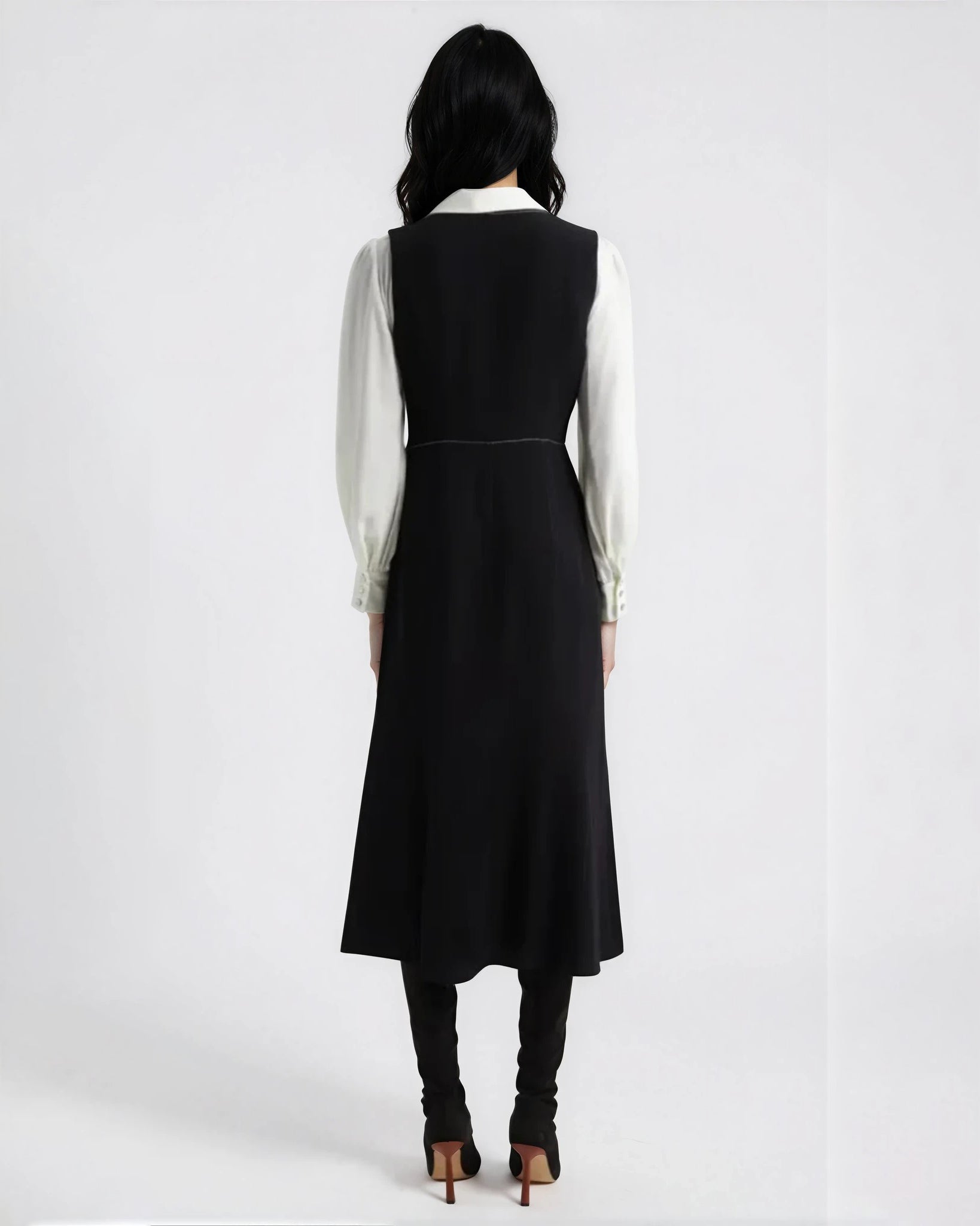 Cinq à Sept Ambre Long Sleeve Faux Wrap Midi Dress – Black Twill – Size 4 - Pre - owned - Wind & Song