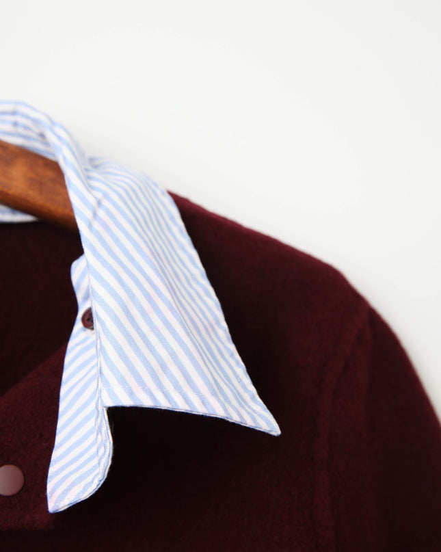 Claudie Pierlot Burgundy Striped Collar Cropped Wool Jacket - Wind & Song