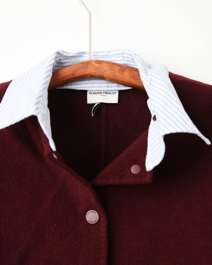 Claudie Pierlot Burgundy Striped Collar Cropped Wool Jacket - Wind & Song
