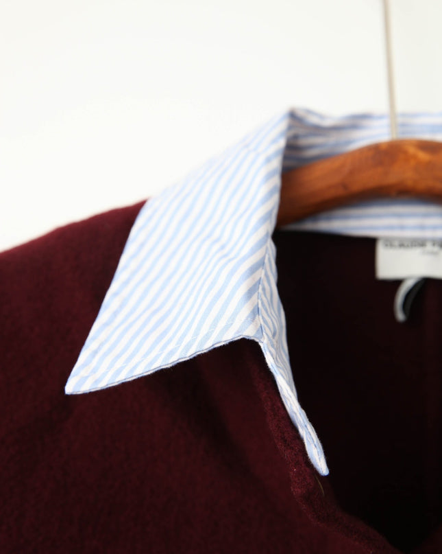 Claudie Pierlot Burgundy Striped Collar Cropped Wool Jacket - Wind & Song