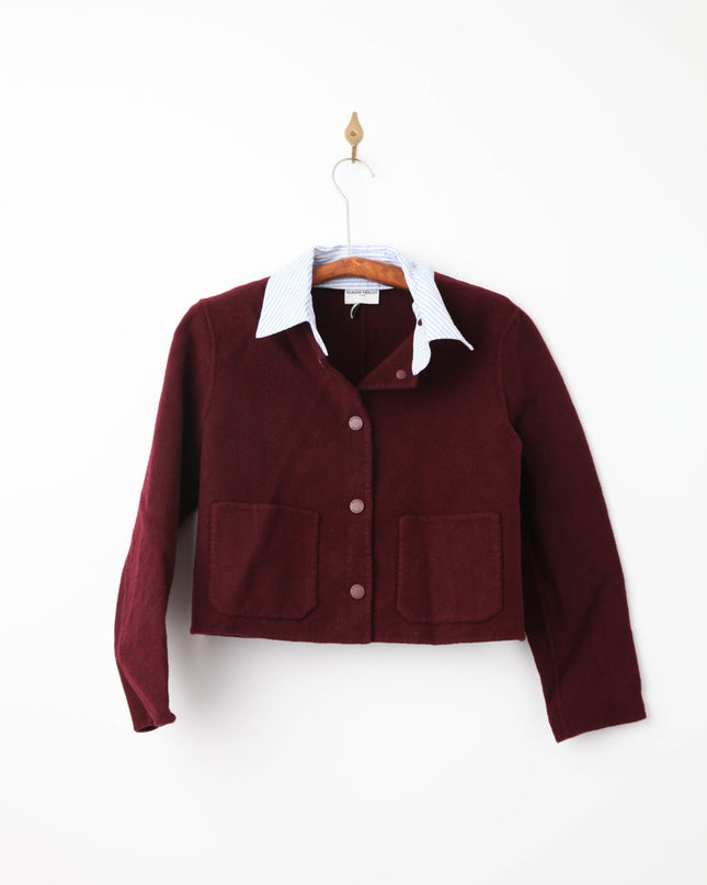Claudie Pierlot Burgundy Striped Collar Cropped Wool Jacket - Wind & Song