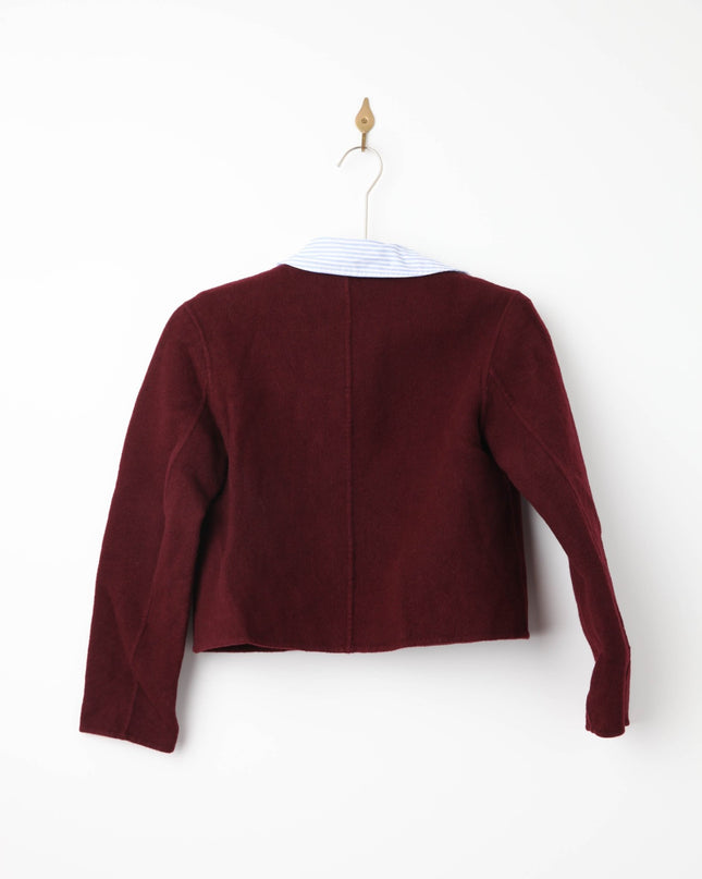 Claudie Pierlot Burgundy Striped Collar Cropped Wool Jacket - Wind & Song
