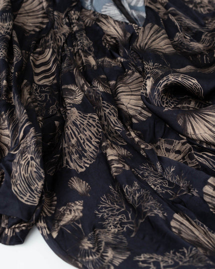 Co Puff Sleeve Black Printed Viscose Dress - Wind & Song