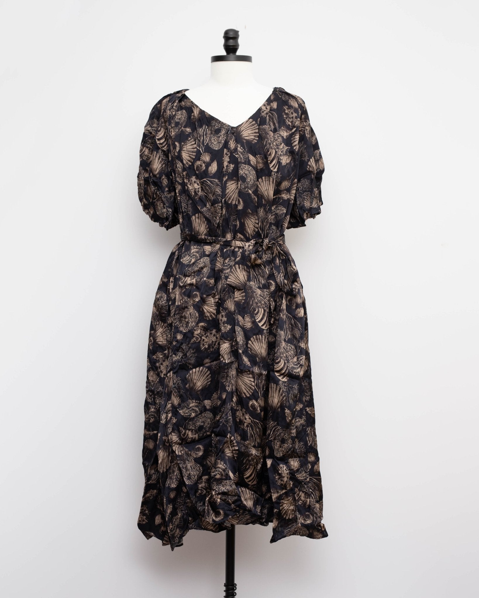 Co Puff Sleeve Black Printed Viscose Dress Size M - Wind & Song