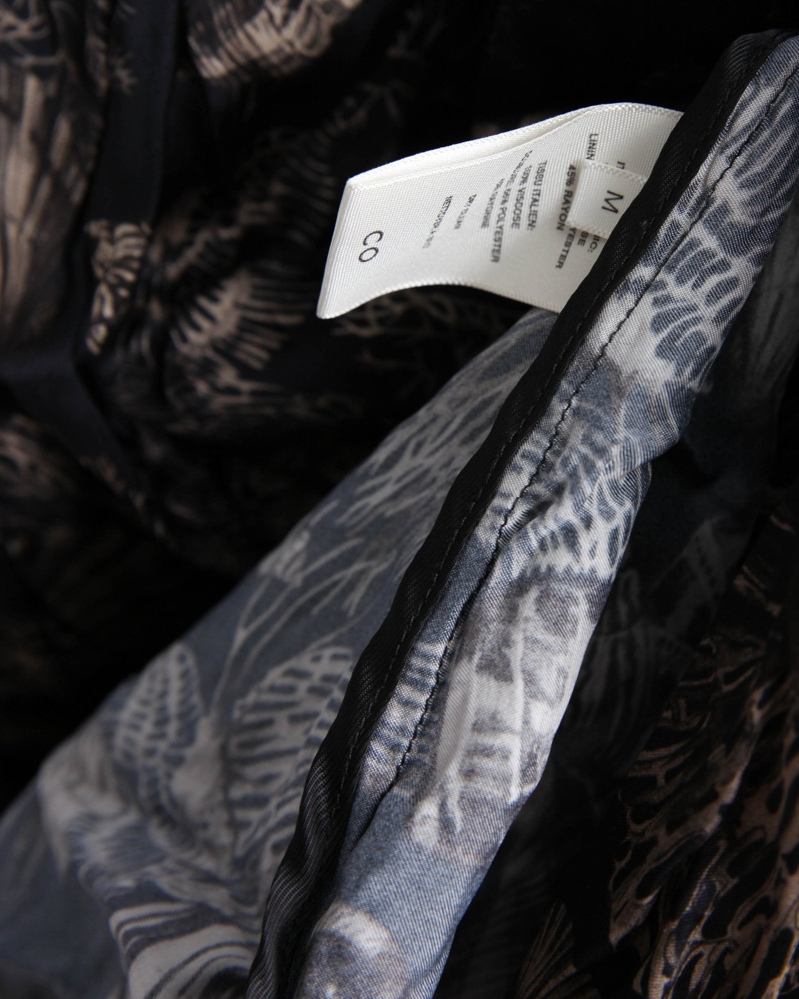 Co Puff Sleeve Black Printed Viscose Dress Size M - Wind & Song