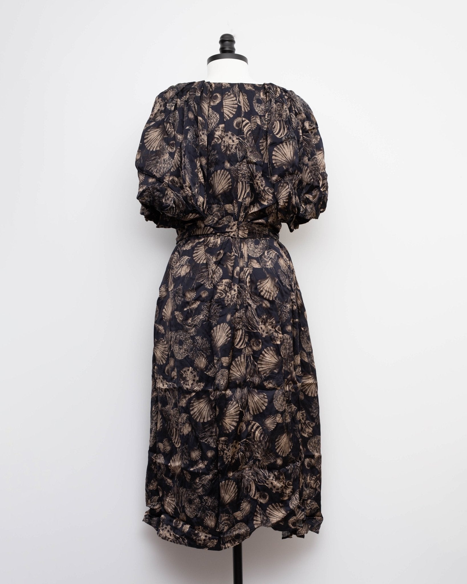 Co Puff Sleeve Black Printed Viscose Dress Size M - Wind & Song