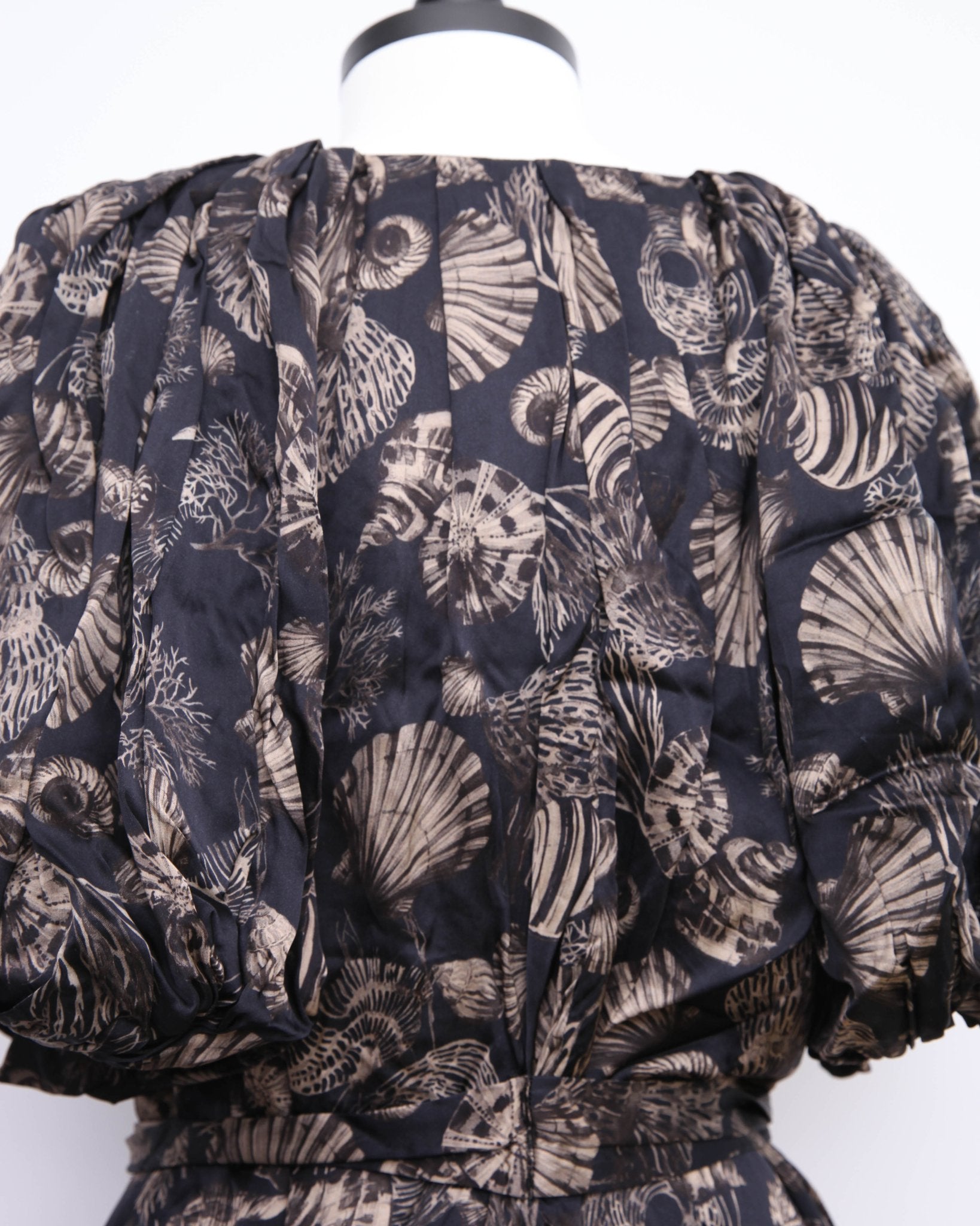 Co Puff Sleeve Black Printed Viscose Dress Size M - Wind & Song