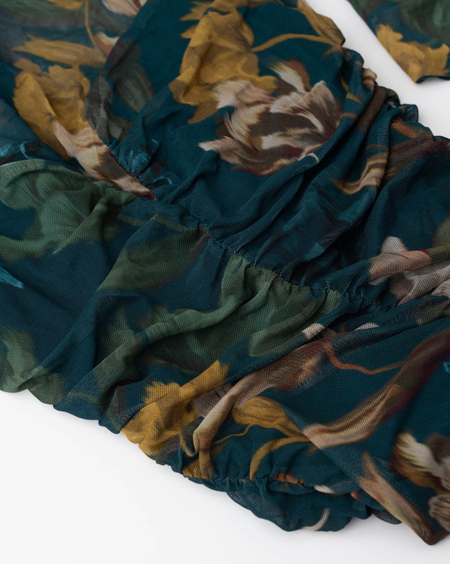 Black Halo Wendy Blue Floral Jersey Gown