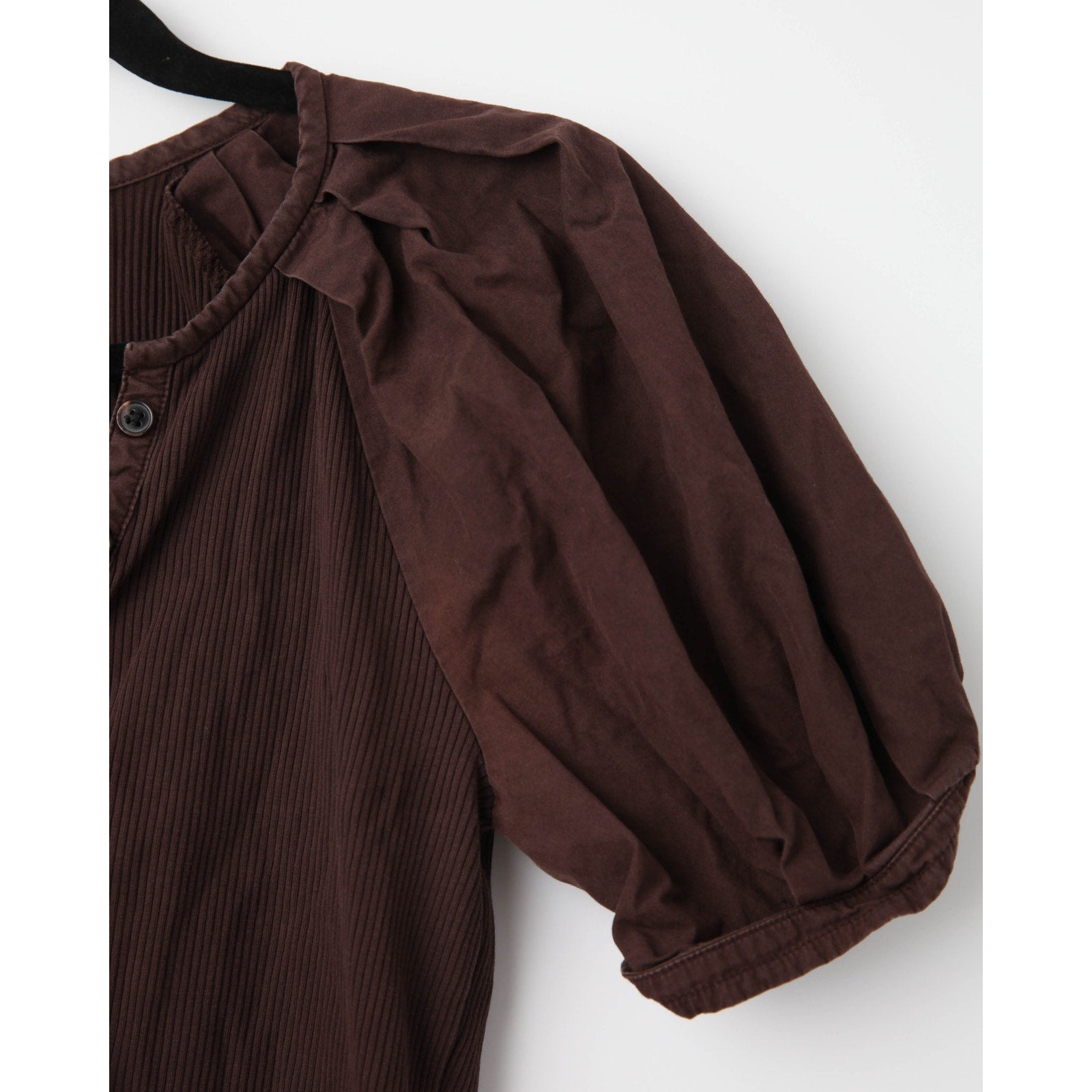 Derek Lam 10 Crosby Albane Puff Sleeve Top – Ribbed Knit & Woven Trim Short Sleeve Shirt - Wind & Song
