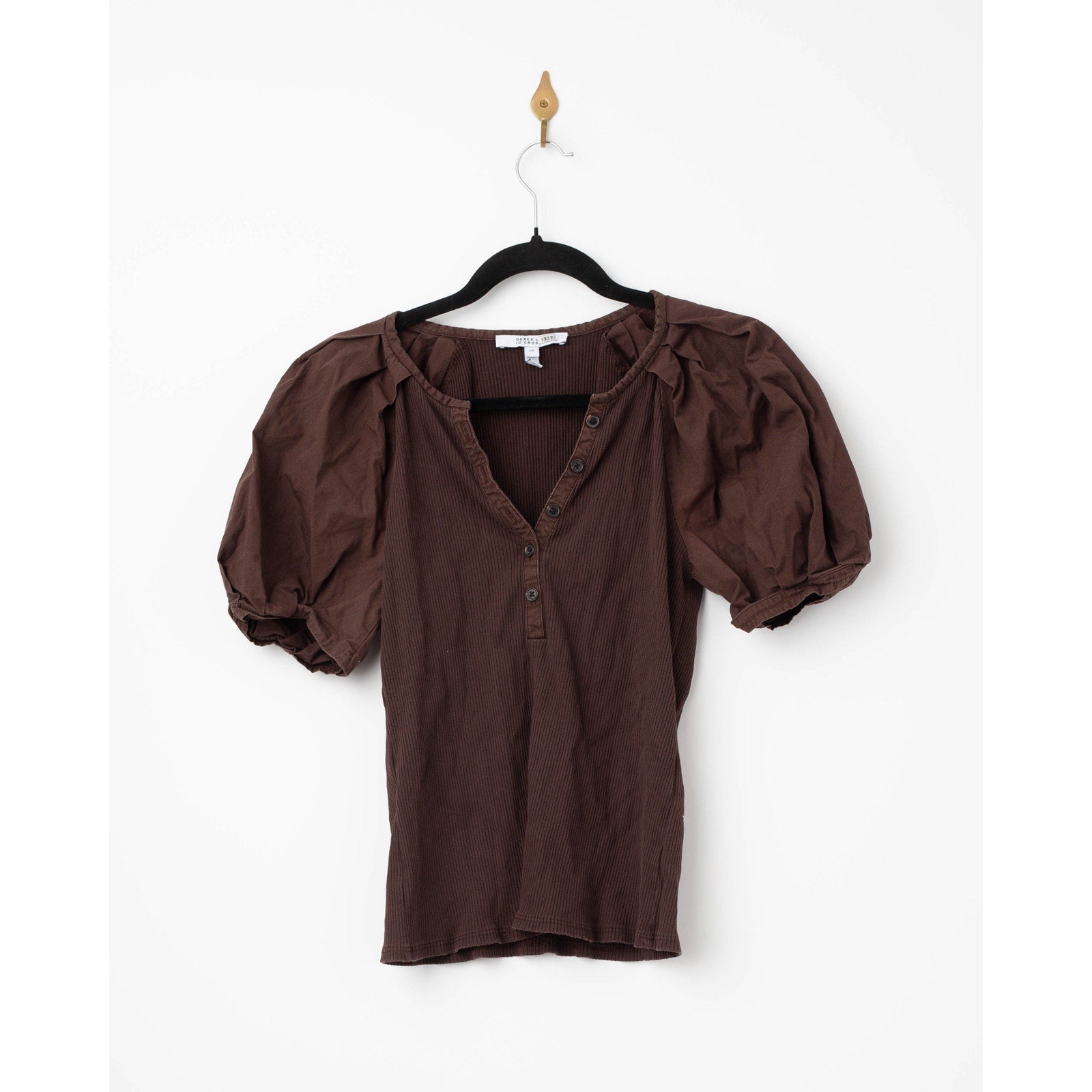 Derek Lam 10 Crosby Albane Puff Sleeve Top – Ribbed Knit & Woven Trim Short Sleeve Shirt - Wind & Song