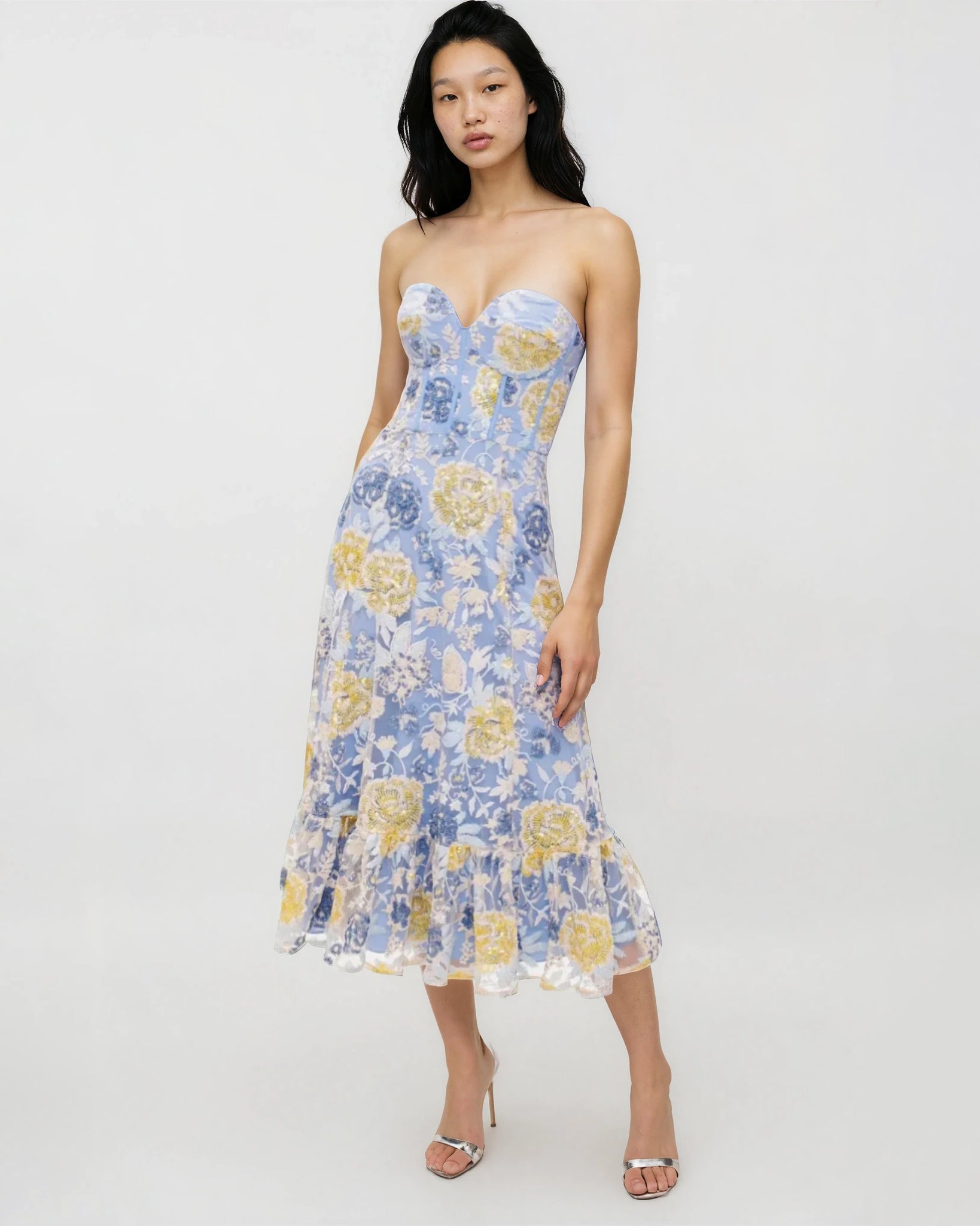 Dress The Population Carina Strapless Sequin Midi Dress Size M - Wind & Song