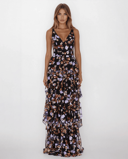 Dress The Population Lorain Sequin Tiered Ruffle Gown - Wind & Song